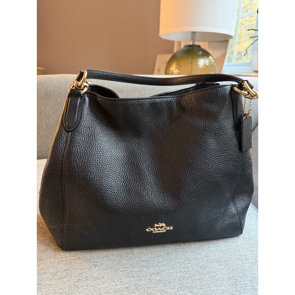 Coach Hallie Black Pebbled Leather Shoulder Bag F80268 - Picture 2 of 16